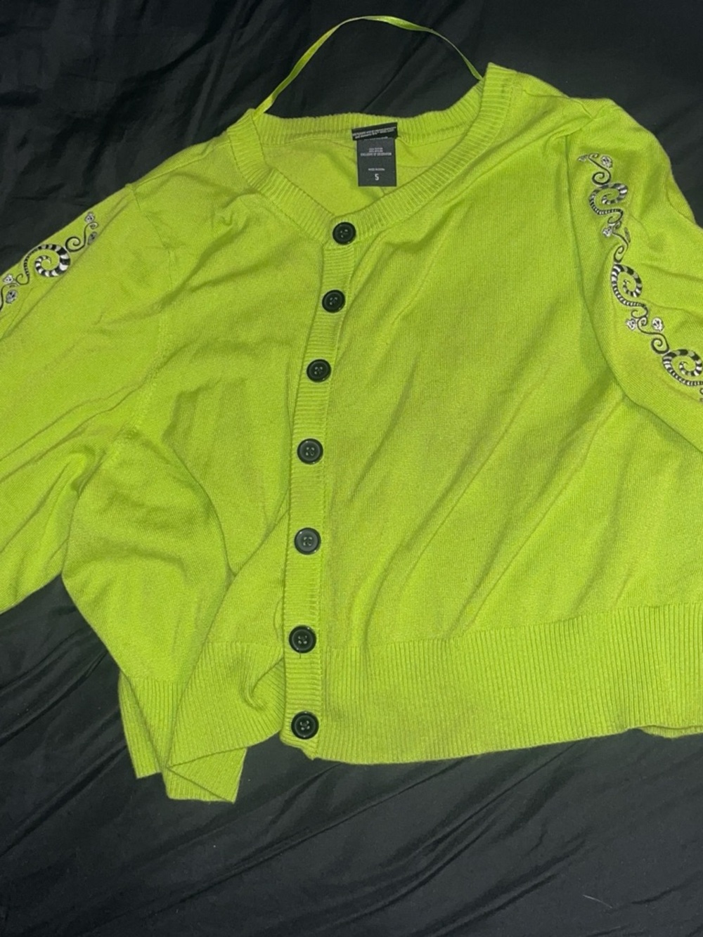 Beetlejuice Women’s Lime Green Button-Front Embellished Sleeve Sweater 5XL